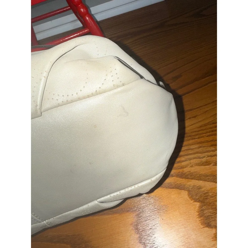 Coach Perforated Signature Leather Shoulder Bag Off White Silver Hardware Hobo